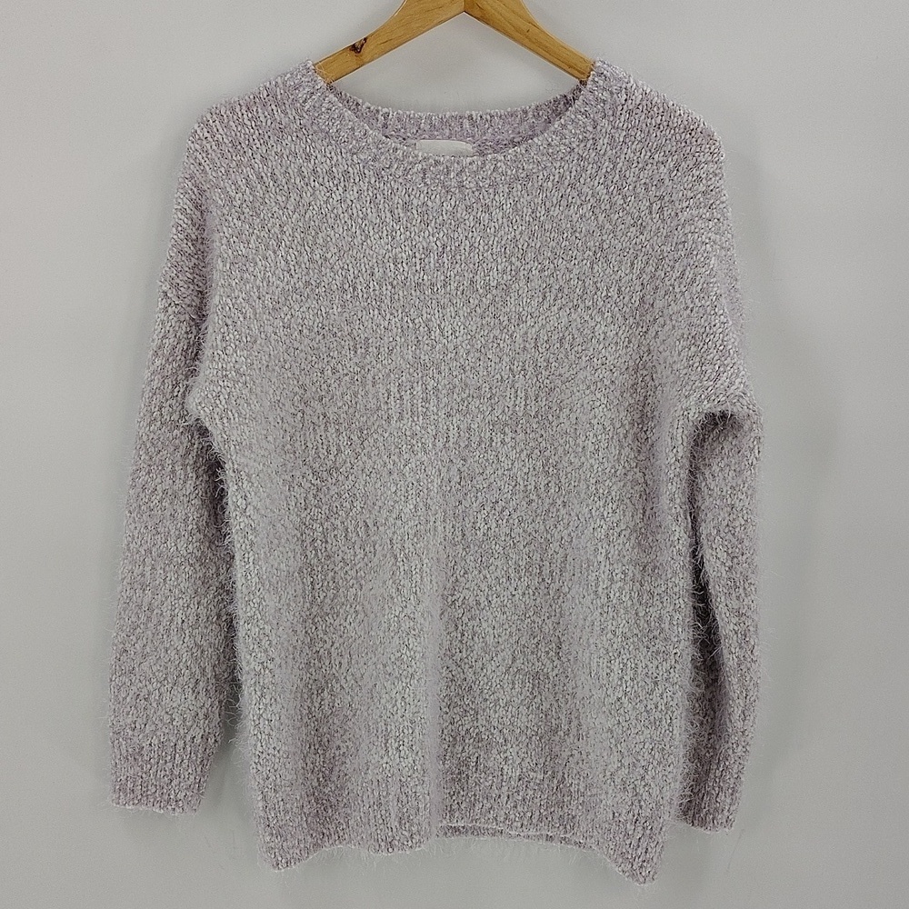 Olive & Oak Eyelash Sweater Size Medium Purple White Fuzzy Long Sleeve
